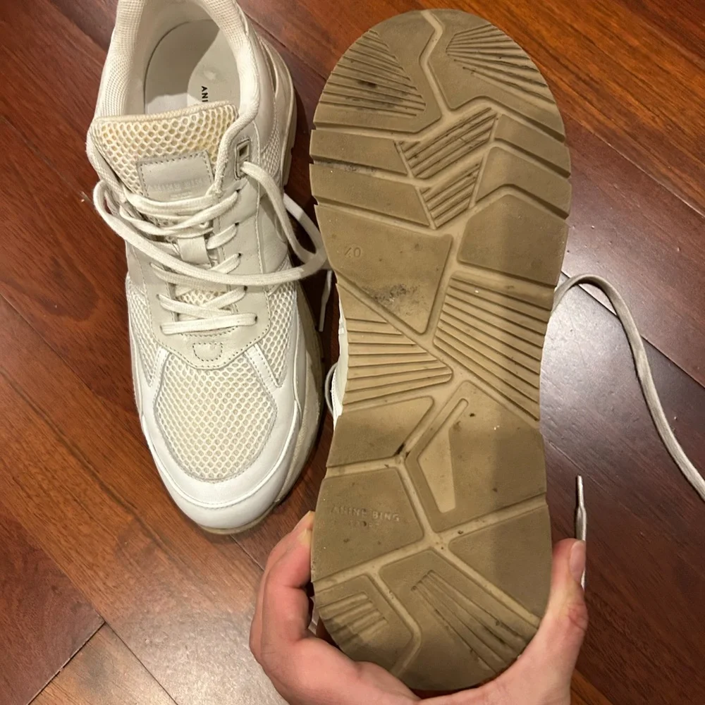 Anine Bing Cream White Mesh Leather Platform Sneakers